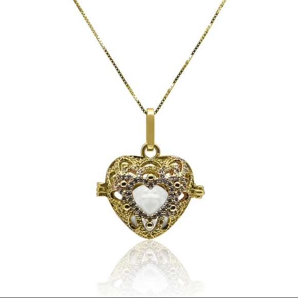 18k Grit, Grace, + Heart Freshwater Pearl+Swarovski Crystal Locket Pendant NWOT - Picture 2 of 9